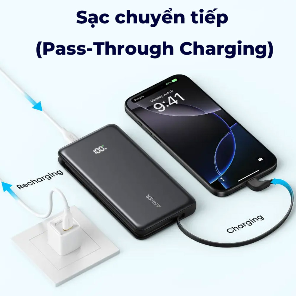 Anker Zolo 2C1A 22.5W 20000mah B2B_A110E hỗ trợ Pass-Through Charging