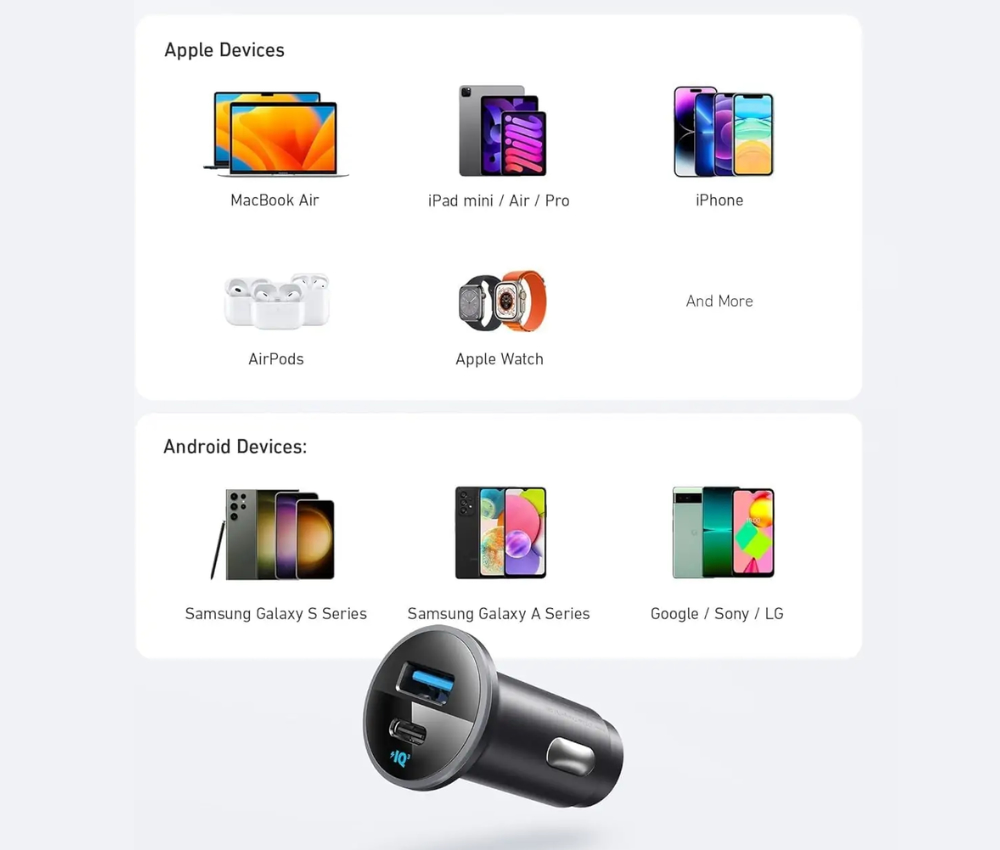 Tẩu sạc ô tô Anker 323 1C1A 52.5W với 2 cổng sạc