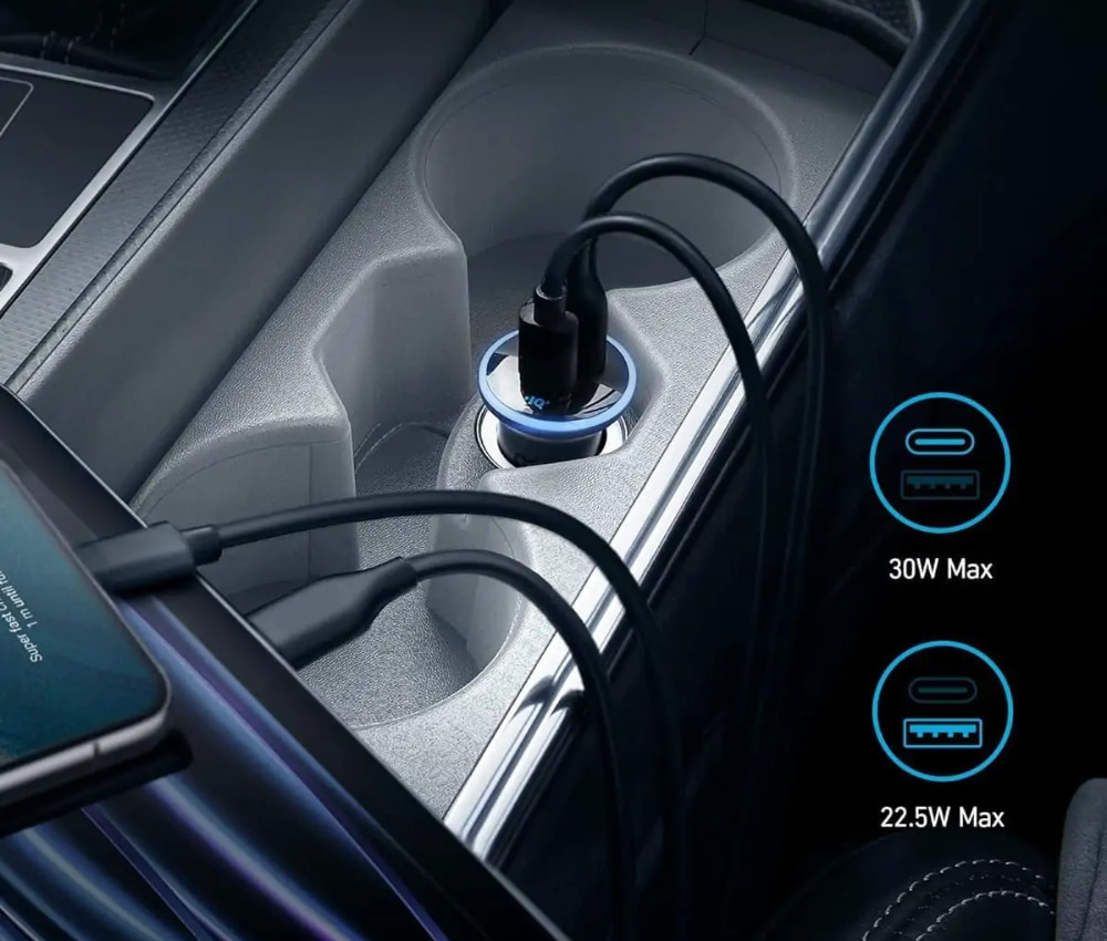 Tẩu sạc ô tô Anker 323 1C1A 52.5W Đen (Black) sạc nhanh chóng