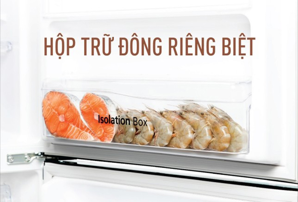 Ngăn trữ đông riêng biệt bảo quản thịt cá sạch sẽ, tiện lợi