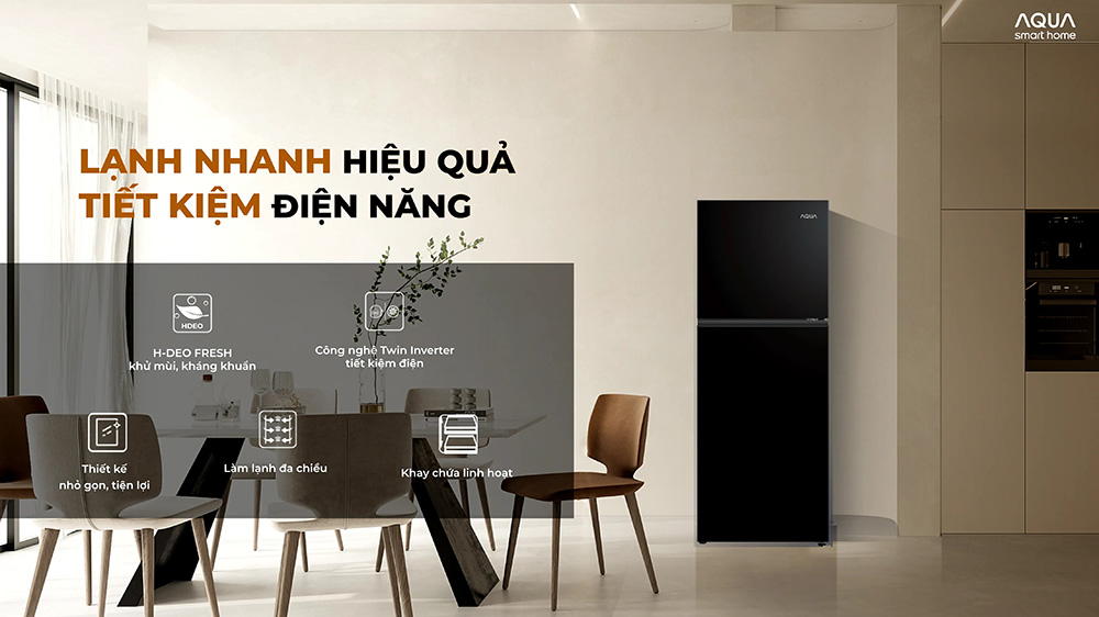 Tủ lạnh AQR-T225FA(LB) ngăn đông trên thiết kế hiện đại