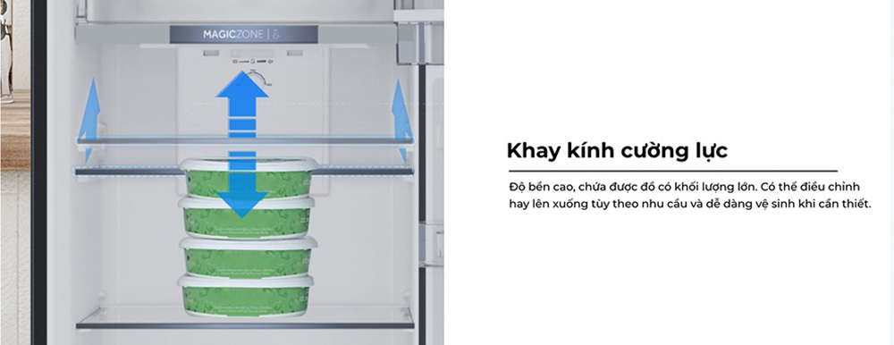 Tủ lạnh AQR-T265FA(LB) trang bị khay kính chịu lực an toàn, dễ vệ sinh