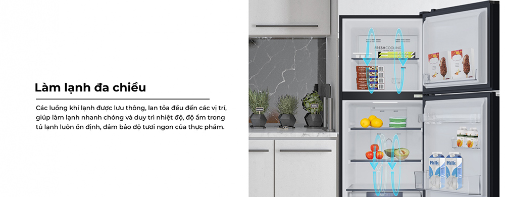 Tủ Lạnh Aqua AQR-T225FA(LB) làm lạnh đa chiều bảo quản thực phẩm tươi ngon lâu hơn