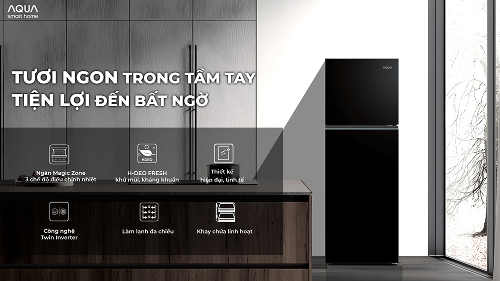 Tủ Lạnh Aqua AQR-T265FA(LB) phù hợp nhiều không gian bếp