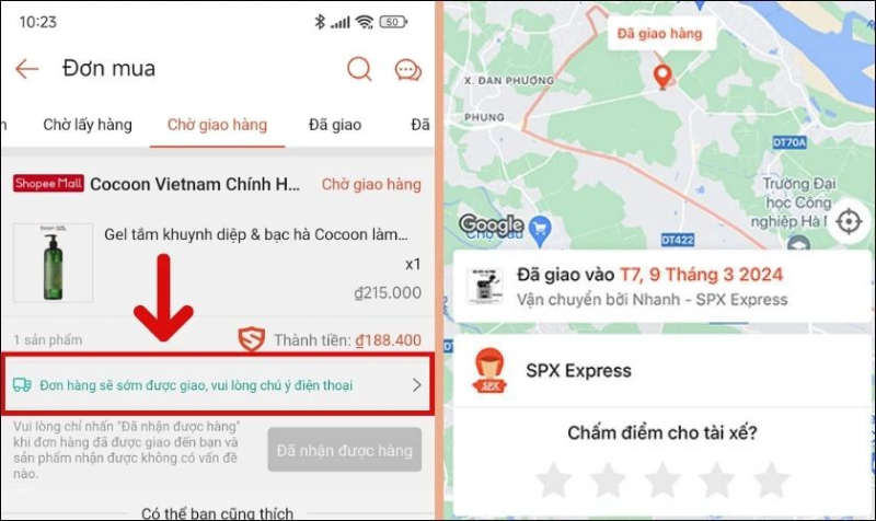 xem lộ trình giao hàng Shopee bằng Google Maps
