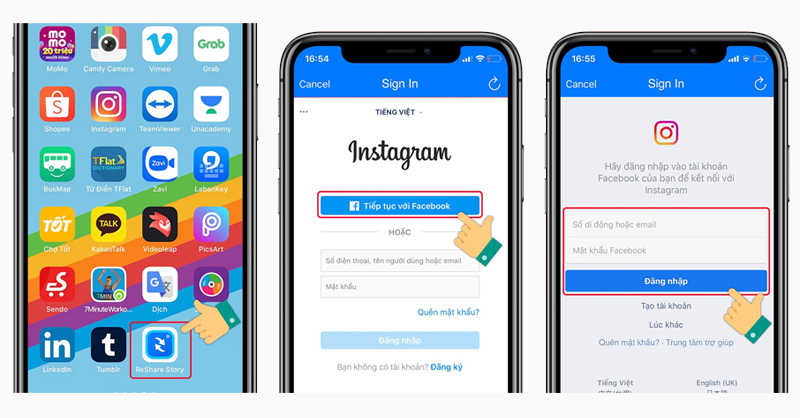 Tải và đăng nhập ứng dụng ReShare Story for Instagram để tải Story Instagram trên iPhone