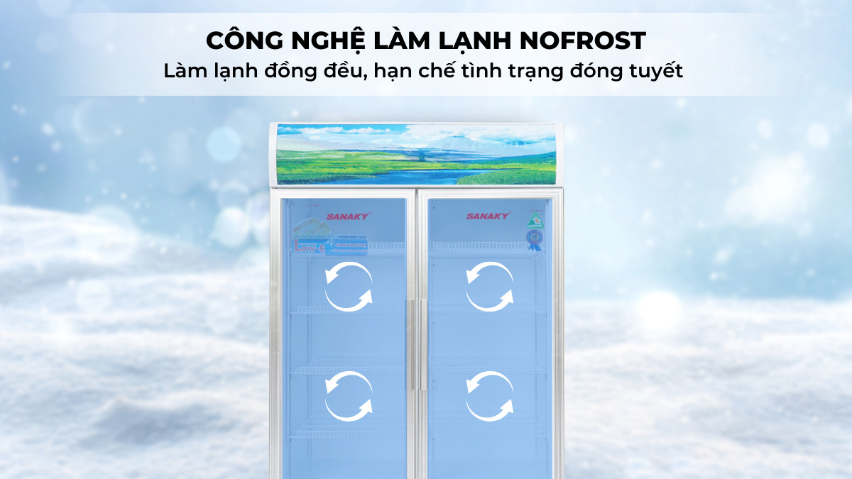Công nghệ làm lạnh NoFrost giúp hơi lạnh lan tỏa đều khắp tủ