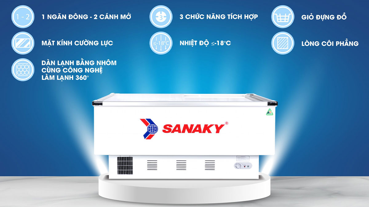 Tủ Đông Sanaky VH-999K có thiết kế 1 ngăn đông 2 kính lùa hiện đại