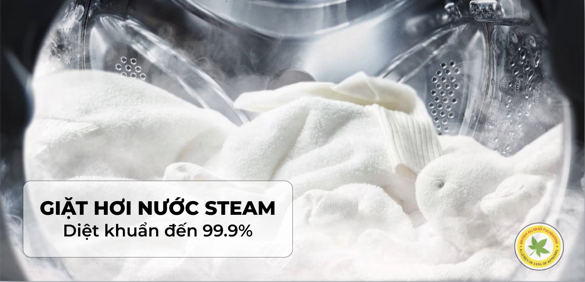 Công nghệ giặt hơi nước Steam giúp diệt khuẩn, hạn chế hình thành nếp nhăn trên quần áo