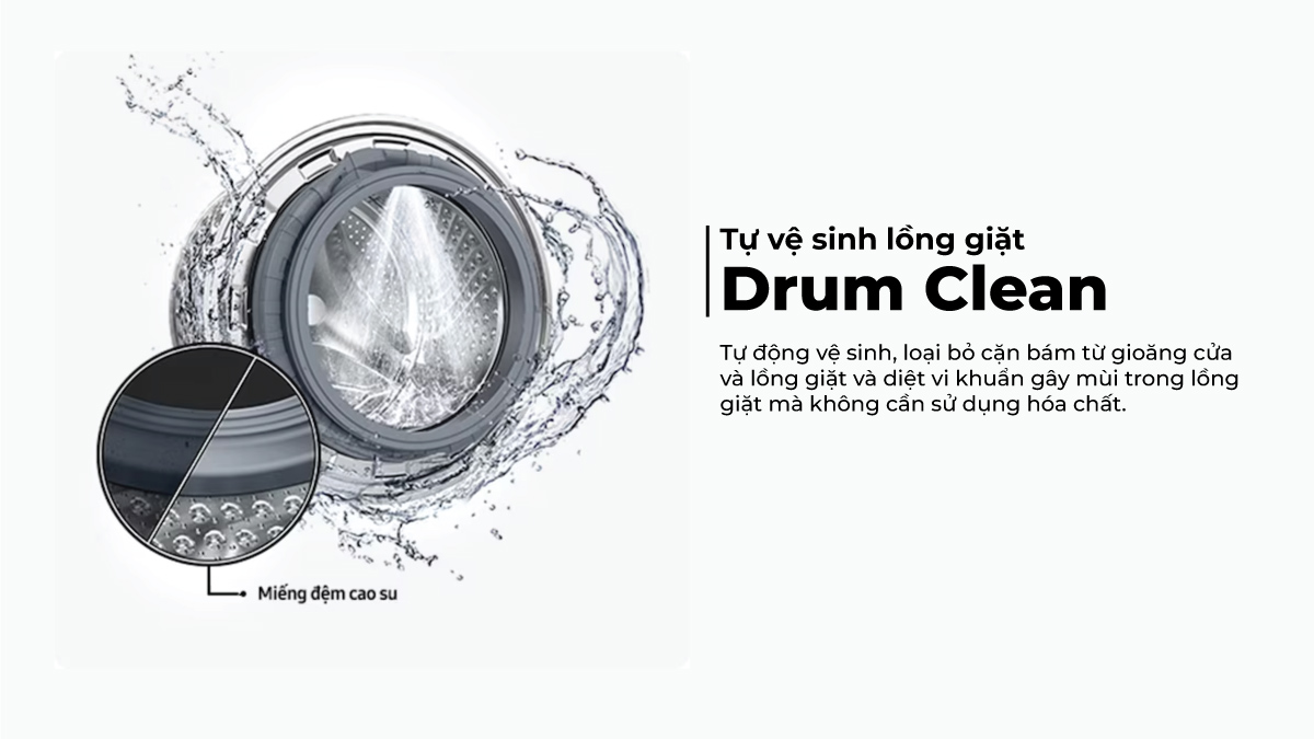 Chế độ tự vệ sinh lồng giặt Drum Clean+ tiện lợi