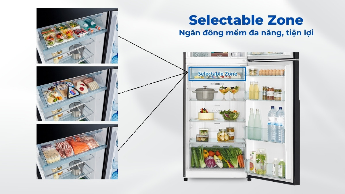 Ngăn đông mềm Selectable Zone có thể tùy chỉnh nhiệt độ phù hợp với từng loại thực phẩm