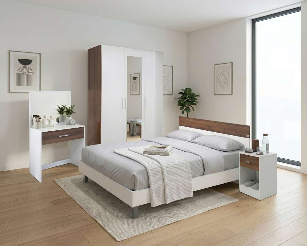 Trọn bộ nội thất phòng ngủ hiện đại màu trắng gỗ