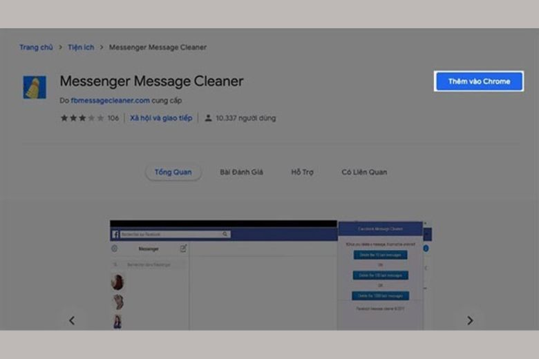 Bạn nhấn vào “Thêm vào Chrome” để tải tiện ích “Messenger Message Cleaner”.