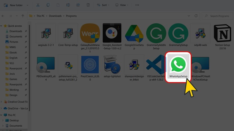 Truy cập vào thư mục Whatsapp đã tải trên máy tính.