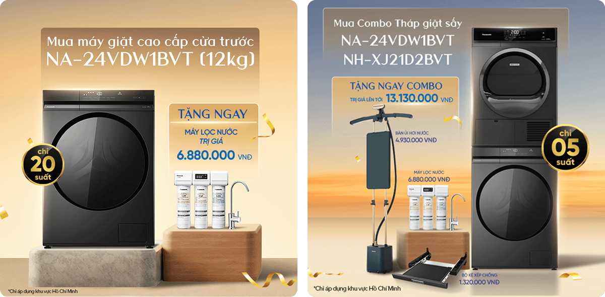 Combo tháp giặt sấy cao cấp Panasonic