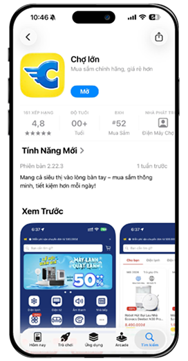 Bước 1: Tải ứng dụng Chợ Lớn từ App Store hoặc Google Play