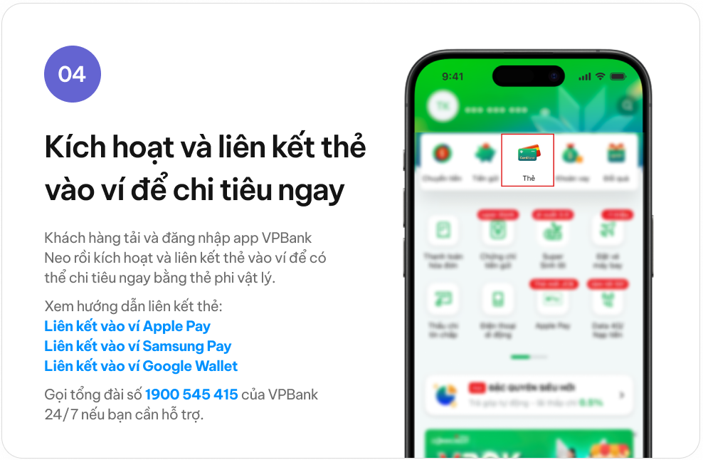 Bước 4 - Kích hoạt thẻ tín dụng