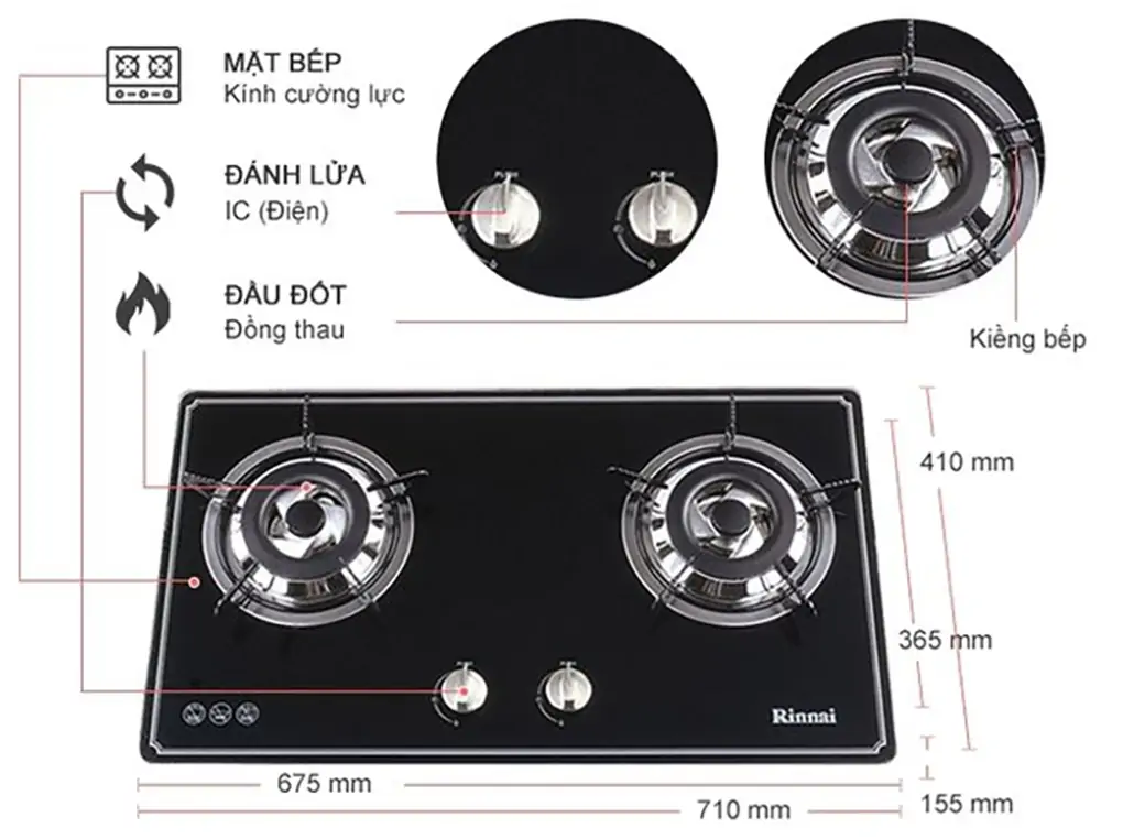 Bếp gas âm Rinnai RVB-2BG(B)N 3