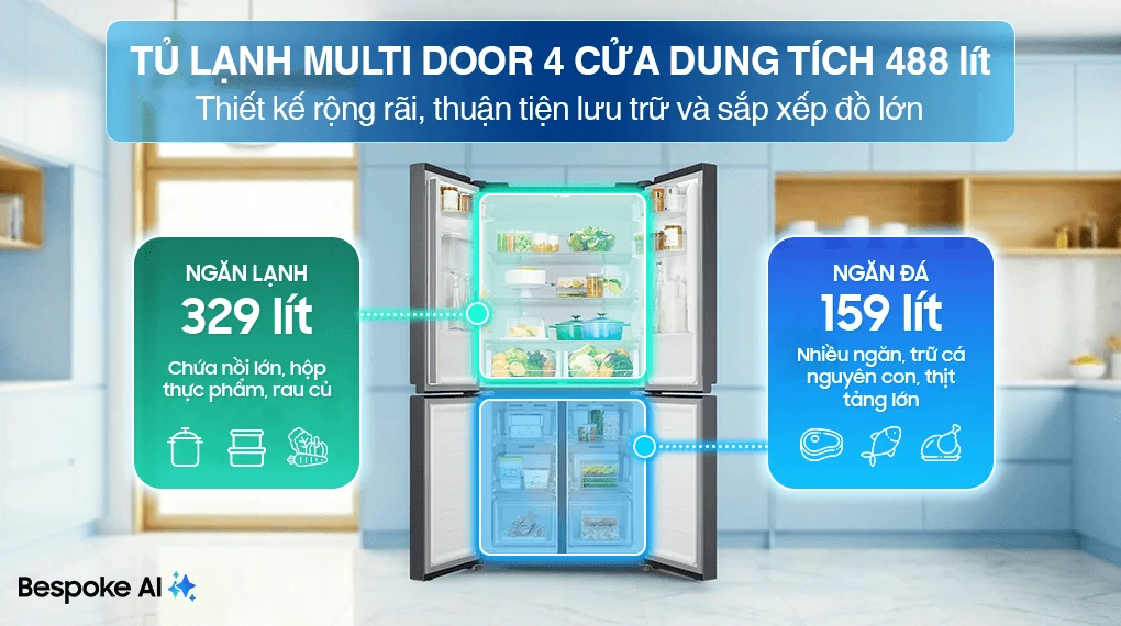 Tủ Lạnh Samsung Multidoor 488 Lít RF48A4010B4/SV