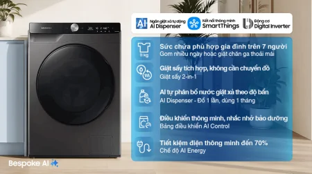 Máy Giặt Sấy Samsung Inverter AI 11/7 Kg WD11T734DBX/SV