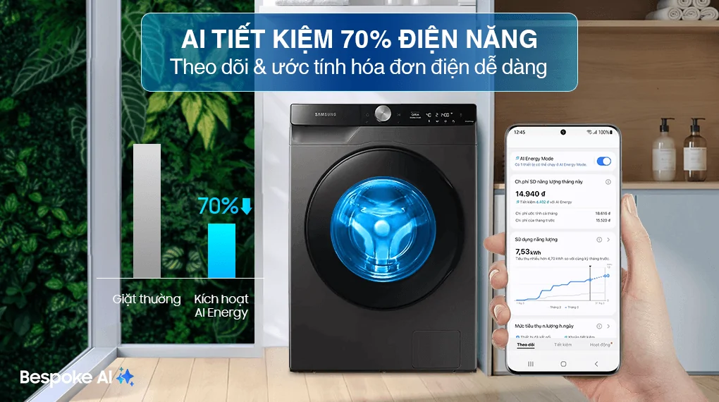 Máy Giặt Sấy Samsung Inverter AI 11/7 Kg WD11T734DBX/SV