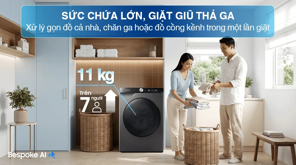 Máy Giặt Sấy Samsung Inverter AI 11/7 Kg WD11T734DBX/SV