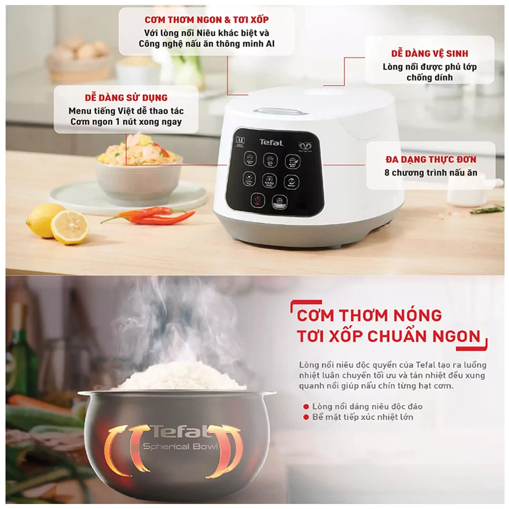 Nồi Cơm Điện Tử Tefal Easy Rice Compact RK730168 1 Lít 6