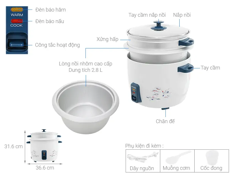 Nồi Cơm Điện Sharp KSH-D22SV-CR 2.2lít 0