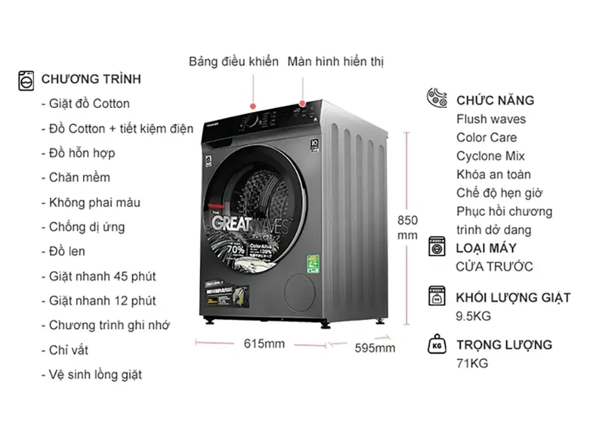 Máy Giặt Toshiba Inverter 9.5 Kg TW-BK105M4V (SK) 3