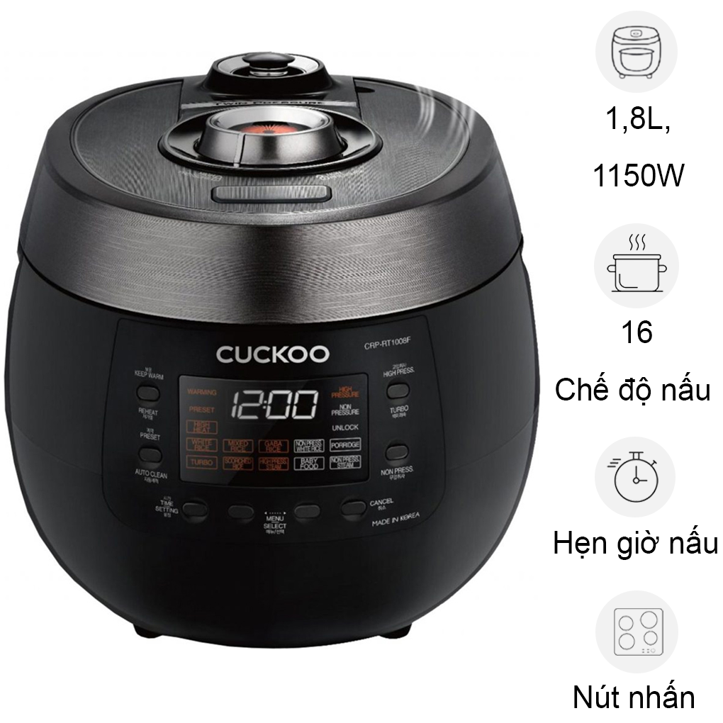 Nồi Cơm Điện Tử Áp Suất Kép CRP-RT1008F 1.8 Lít - Hàn Quốc
