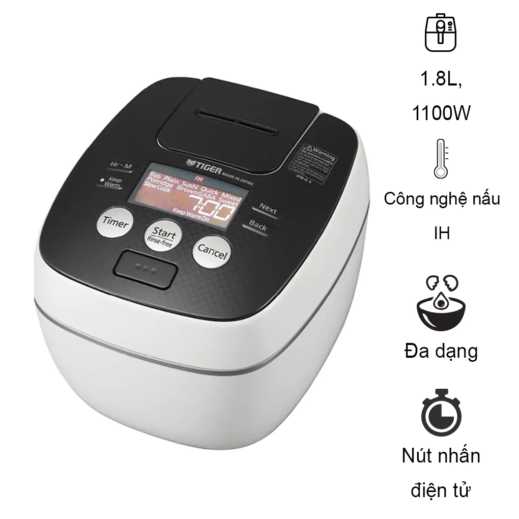 Nồi Cơm Điện Tử Cao Tần Áp Suất Kép Tiger JPB-G18S 1.8 lít - Nhật Bản