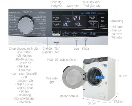 Máy Giặt Sấy Electrolux Inverter 8/5 Kg EWW8023AEWA 3