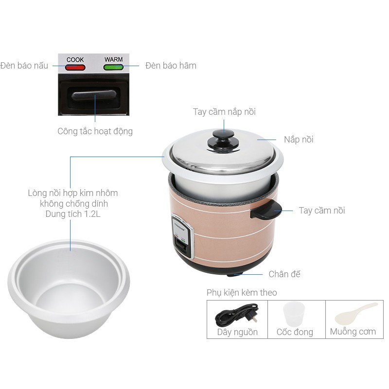 Nồi Cơm Điện Sunhouse SHD8105 1.2 Lít