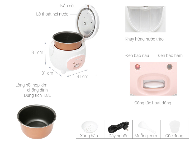 Nồi Cơm Điện Sunhouse SHD8607W 1.8 Lít 4