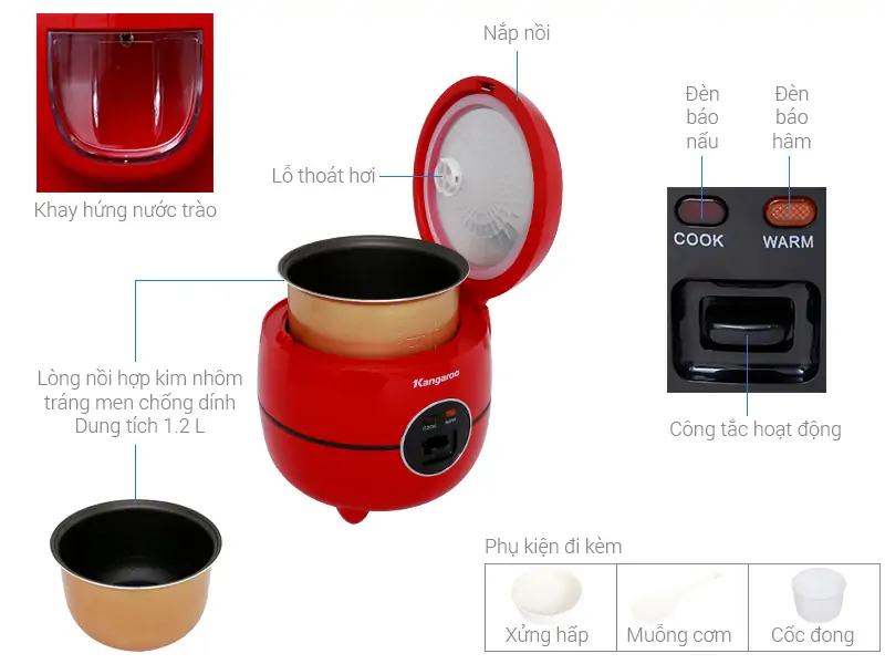 Nồi Cơm Điện Kangaroo KG822 1.2 lít 6