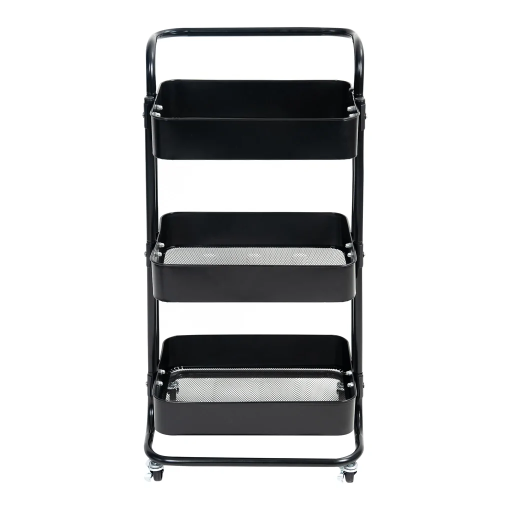 Kệ Xếp 3 Tầng Kim Loại Có Bánh Xe ECOSF3 Đen