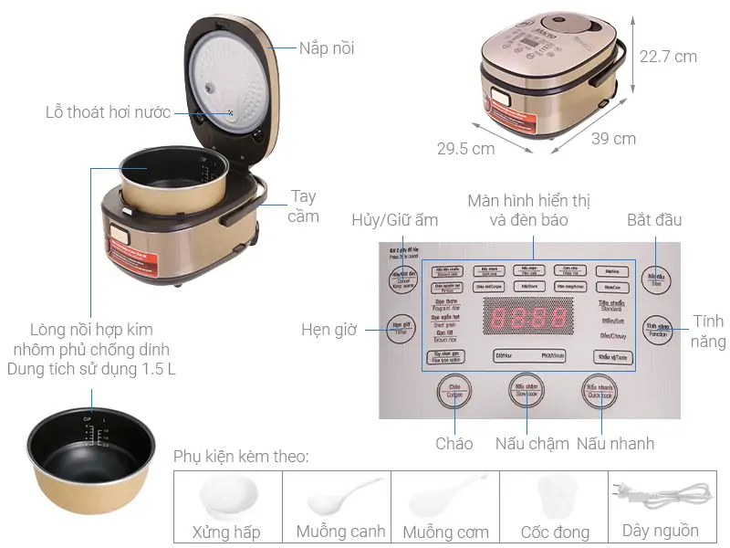 Nồi Cơm Điện Cao Tần Sunhouse SHD8955 1.5 lít 7