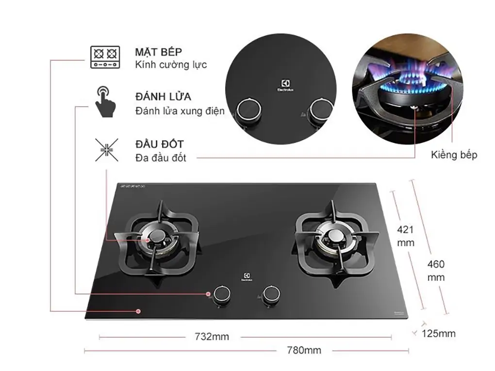 Bếp gas âm đôi Electrolux EGT7828CK (Sản phẩm trưng bày)