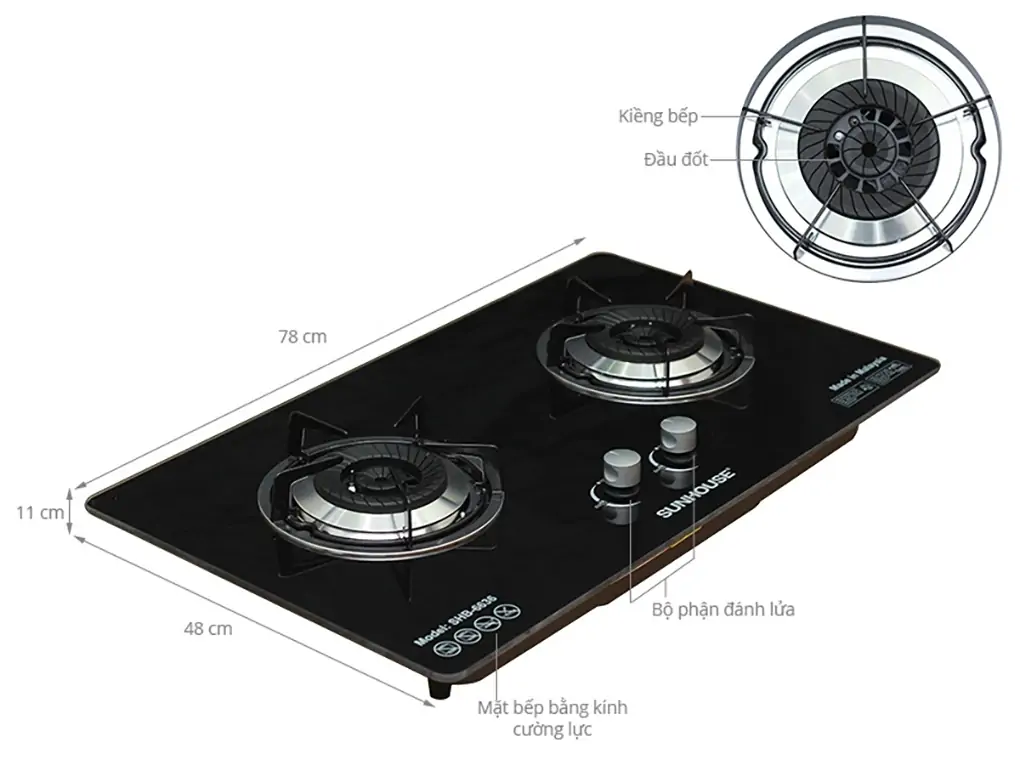 Bếp gas âm đôi Sunhouse SHB6636 4