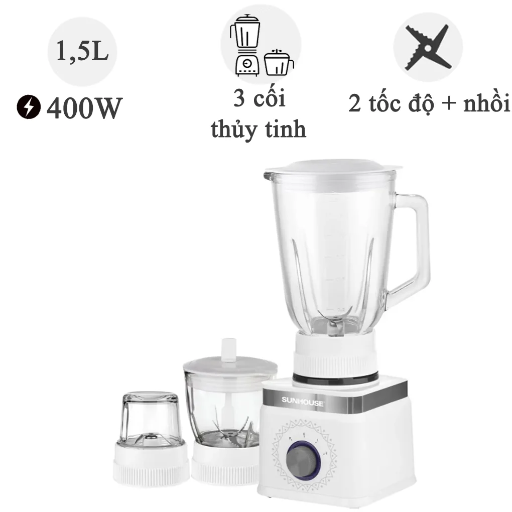 Máy xay sinh tố 3 cối Sunhouse SHD5582W 400W