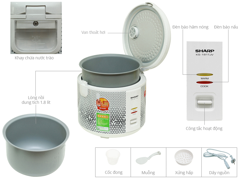 Nồi Cơm Điện Sharp KS-181TJV 1.8 Lít 4