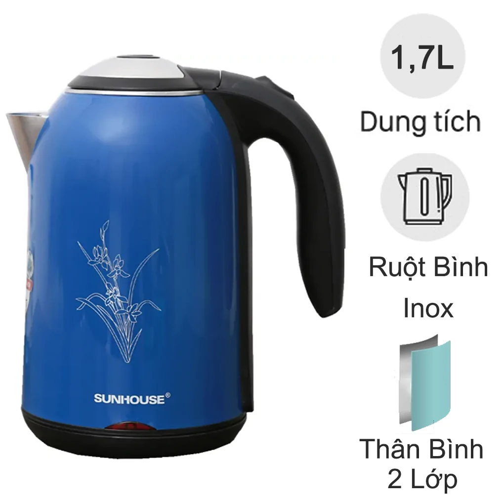 Bình đun siêu tốc inox 2 lớp 1.7 lít Sunhouse SHD1382 Xanh Đậm