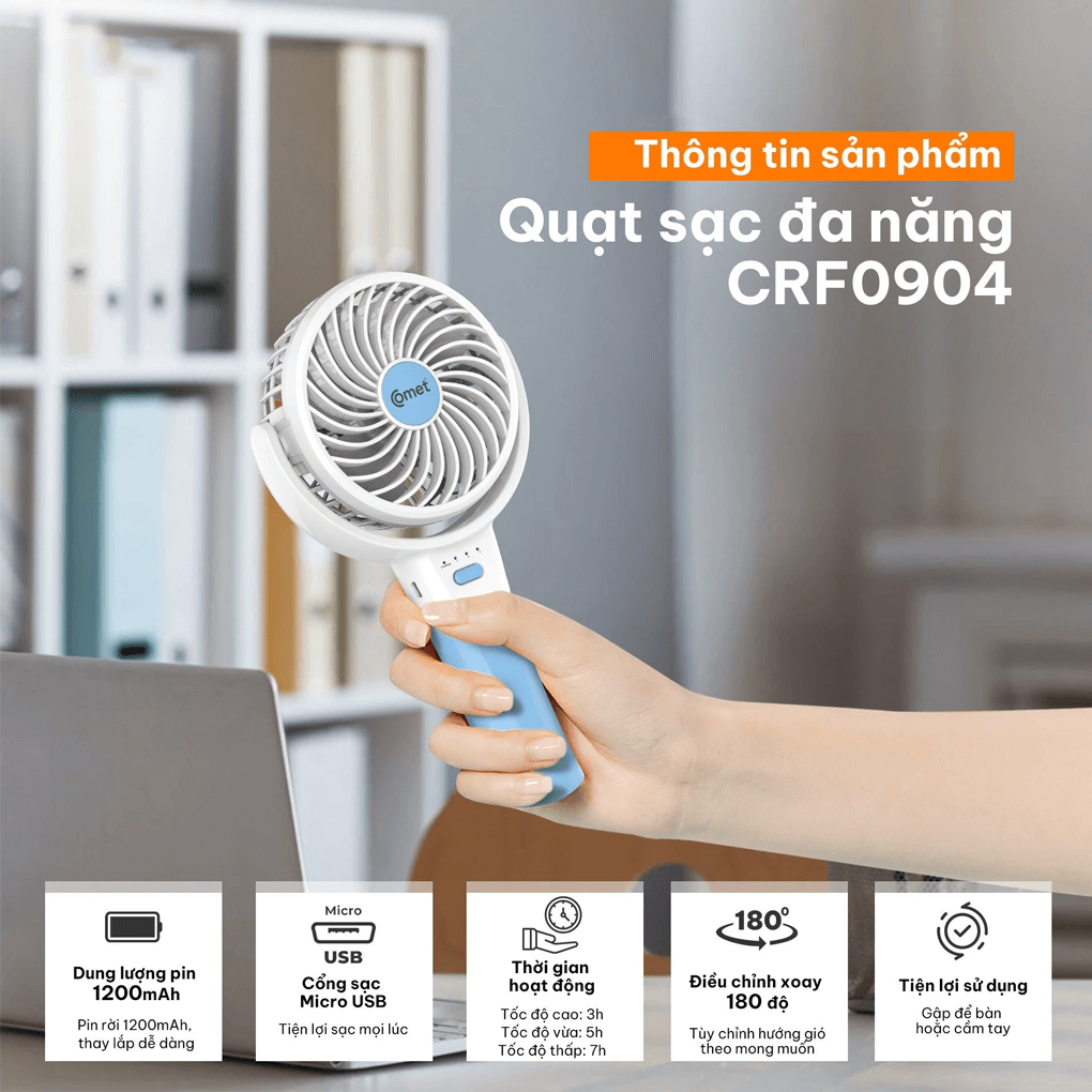 Quạt sạc Comet CRF0904 9