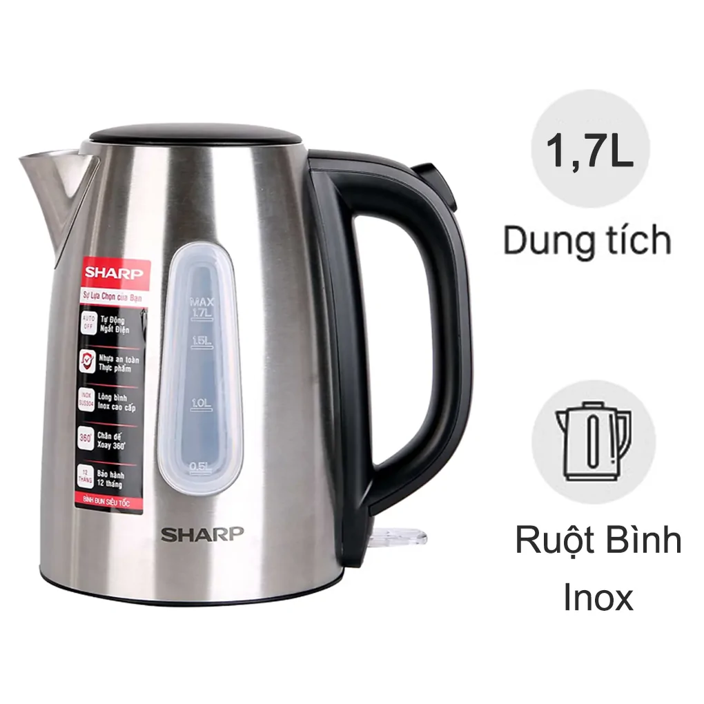 Bình đun siêu tốc 1.7 lít Sharp EKJ-17VSS-ST (Sản phẩm trưng bày)