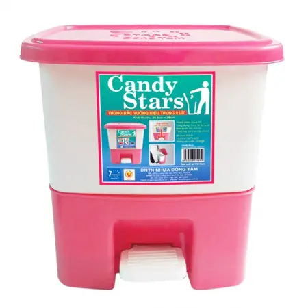 Thùng Rác Candy Vuông Trung 9L- Đồng Tâm 0