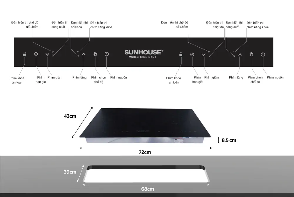 Bếp từ - hồng ngoại đôi Sunhouse SHB9104MT 4000W (Sản phẩm trưng bày)