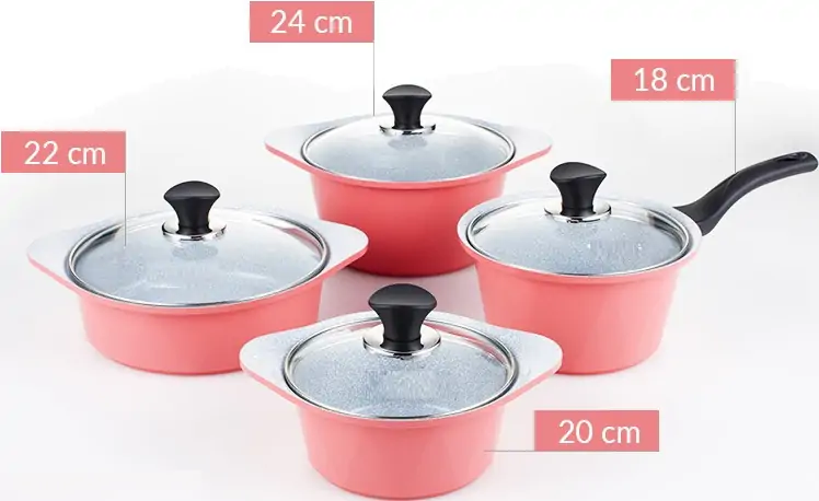 Bộ Nồi Chống Dính Đáy Từ 4 Món Ecoramic GEIH4 24-22-20-18cm (Sản phẩm trưng bày)