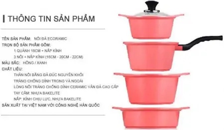 Bộ Nồi Chống Dính Đáy Từ 4 Món Ecoramic GEIH4 24-22-20-18cm 1