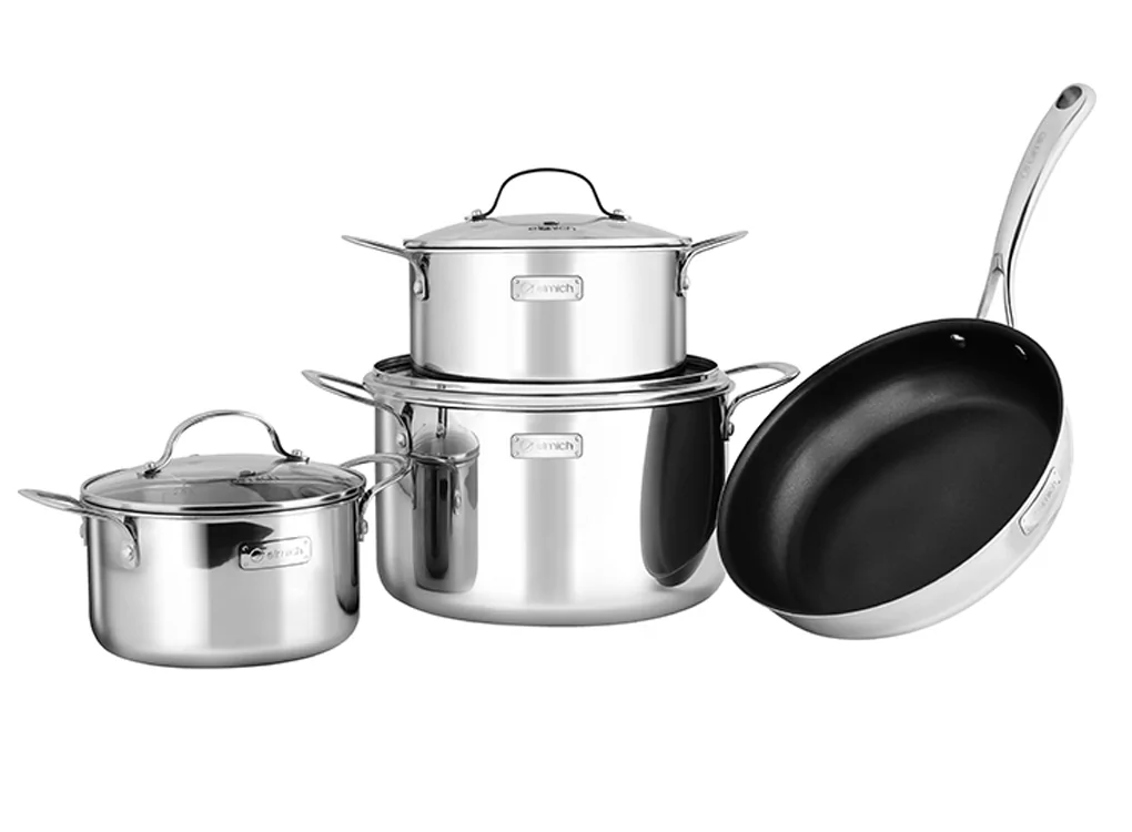 Bộ Nồi Inox 304 Cao Cấp 3 Lớp Liền Đáy 4 Món Size 18-20-26 - Chảo 26cm