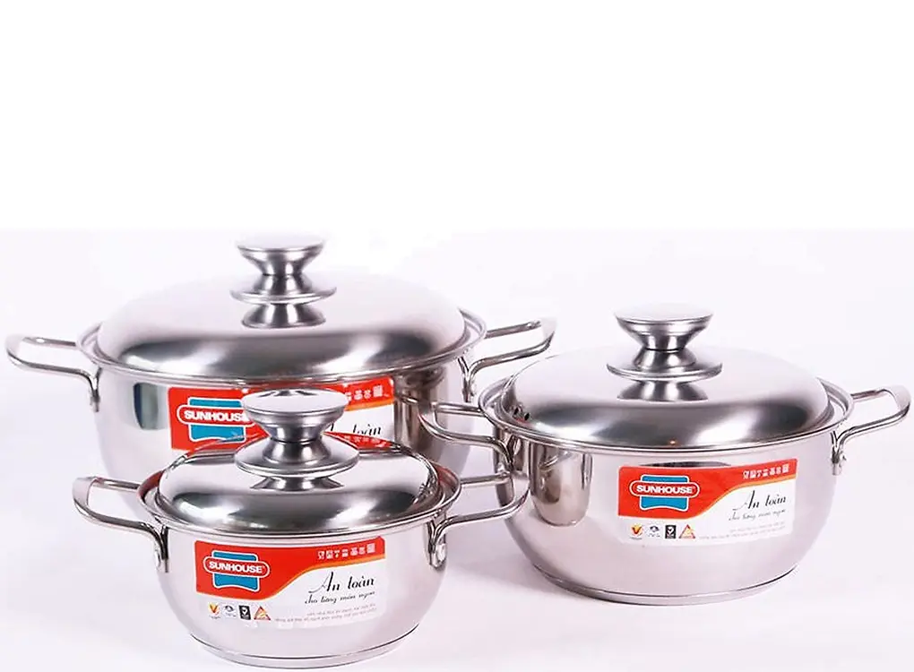 Bộ nồi inox 3 đáy Sunhouse SH335 16-20-24 cm (Sản phẩm trưng bày)